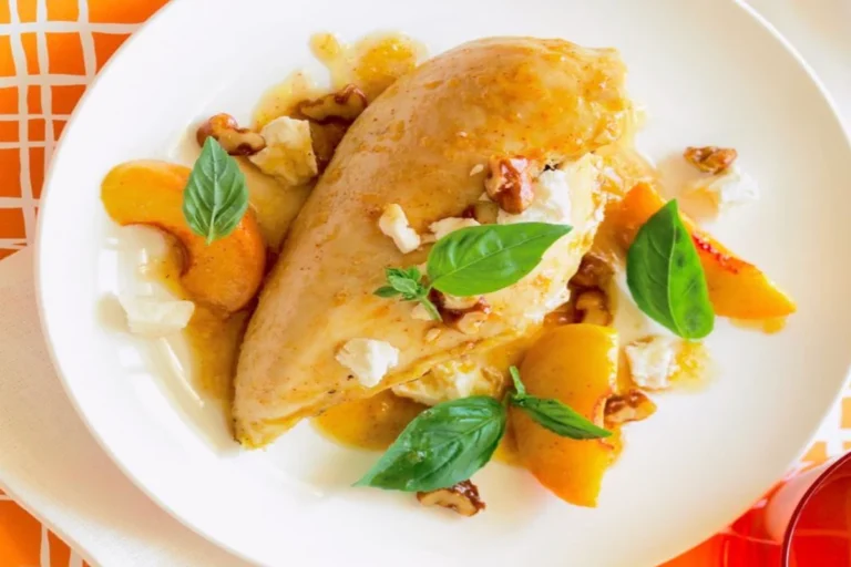 A dish of chicken and peach